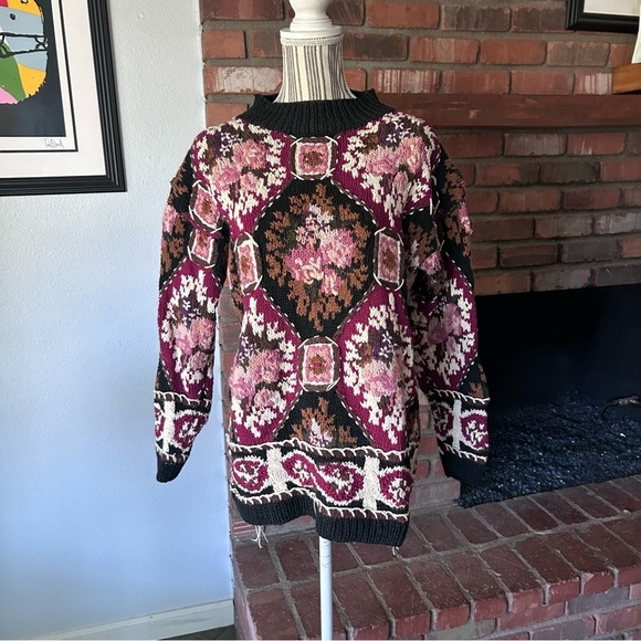 VTG Express Tricot Floral Knit Sweater Sz L - Picture 2 of 7